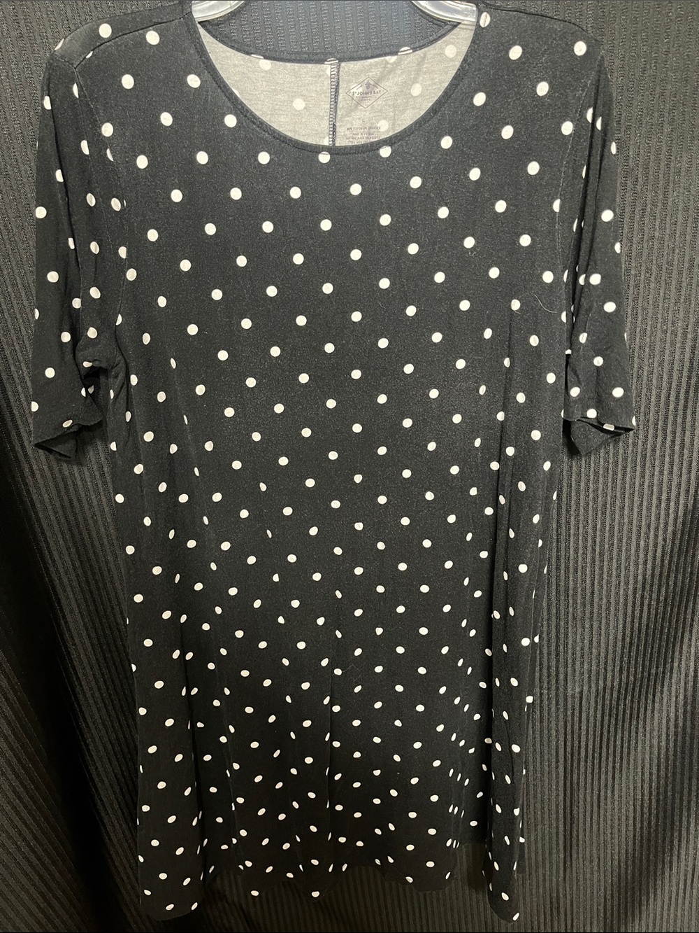 St. John's Bay Black Dress with White Polka Dots - Picture 1 of 3